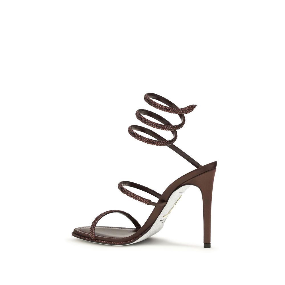 RENE CAOVILLA Brown Silk Stiletto Heel Sandals braun
