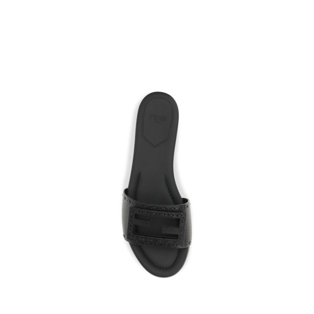 Fendi Black Calf Leather Bos Taurus Flat Sandals Curated Luxury Accessories by Orvyn