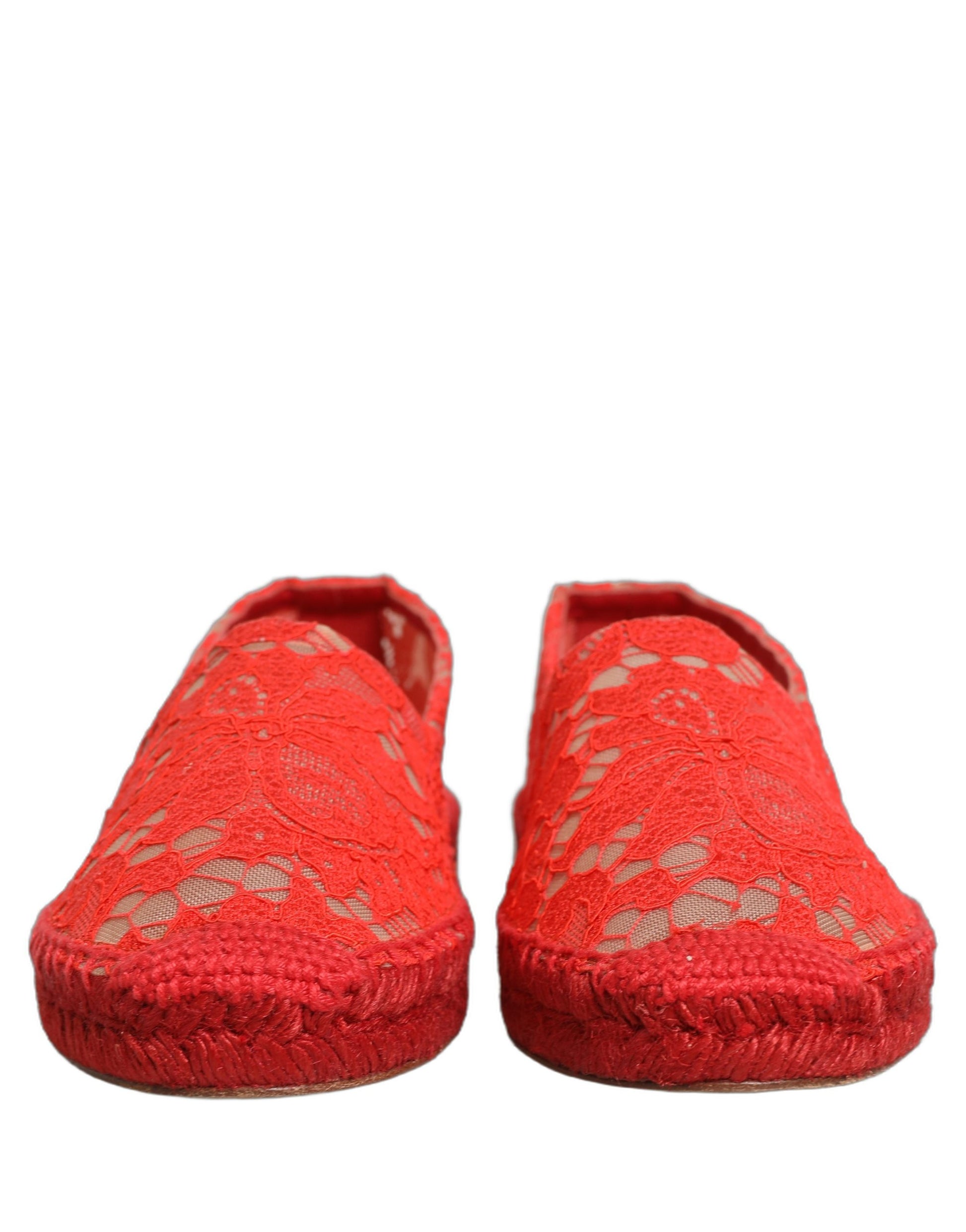 Dolce & Gabbana Red Taormina Lace Espadrille Flats Shoes Curated Luxury Accessories by Orvyn