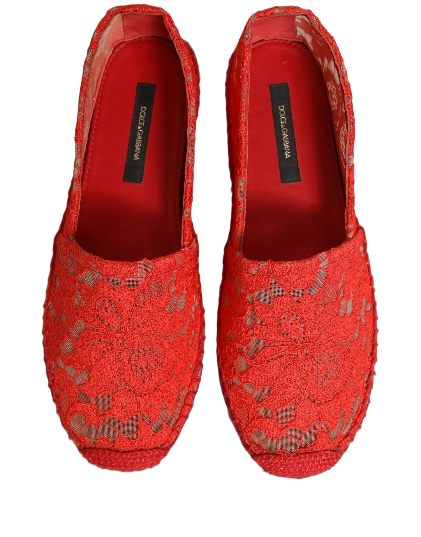 Dolce & Gabbana Red Taormina Lace Espadrille Flats Shoes Curated Luxury Accessories by Orvyn