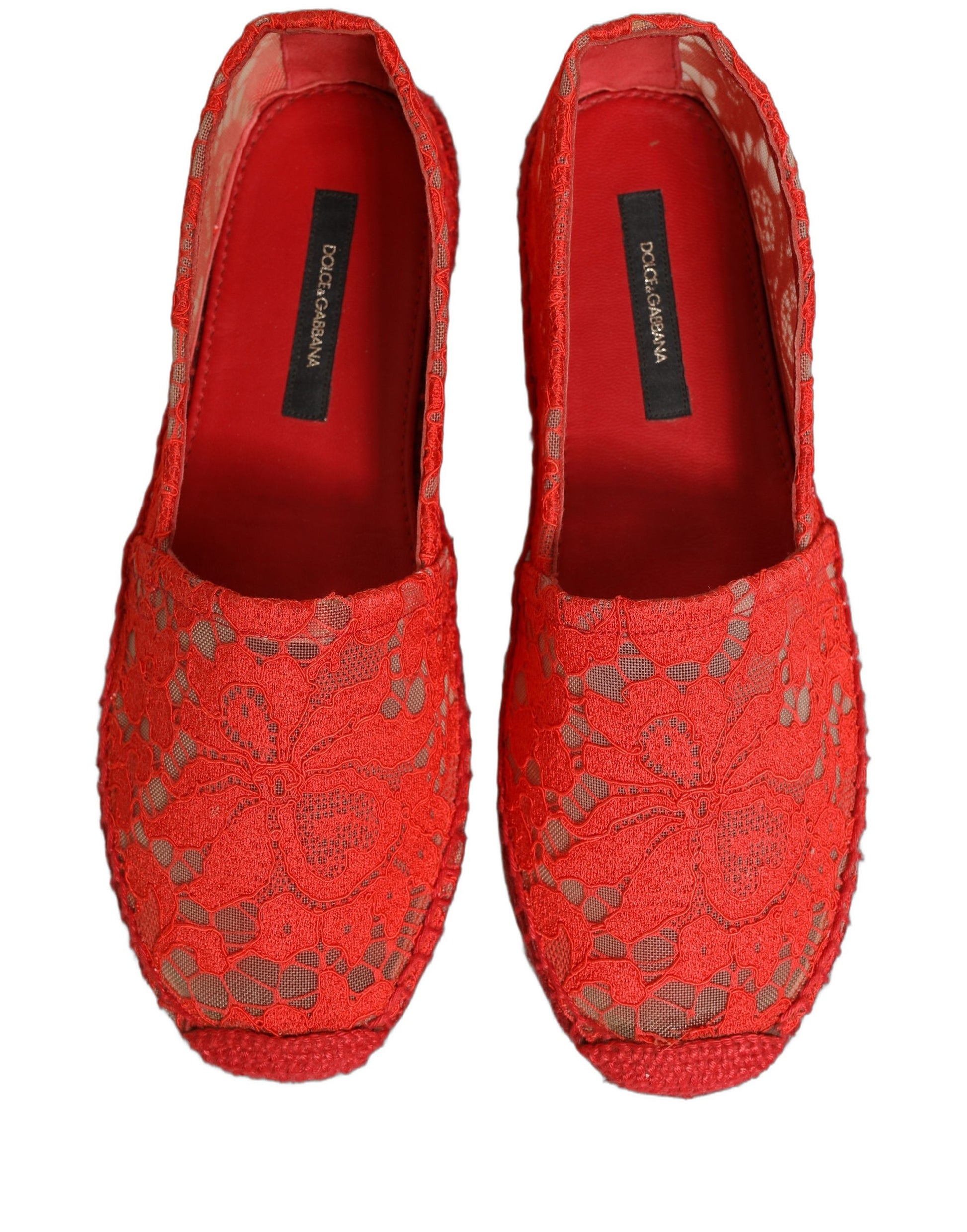 Dolce & Gabbana Red Taormina Lace Espadrille Flats Shoes Curated Luxury Accessories by Orvyn