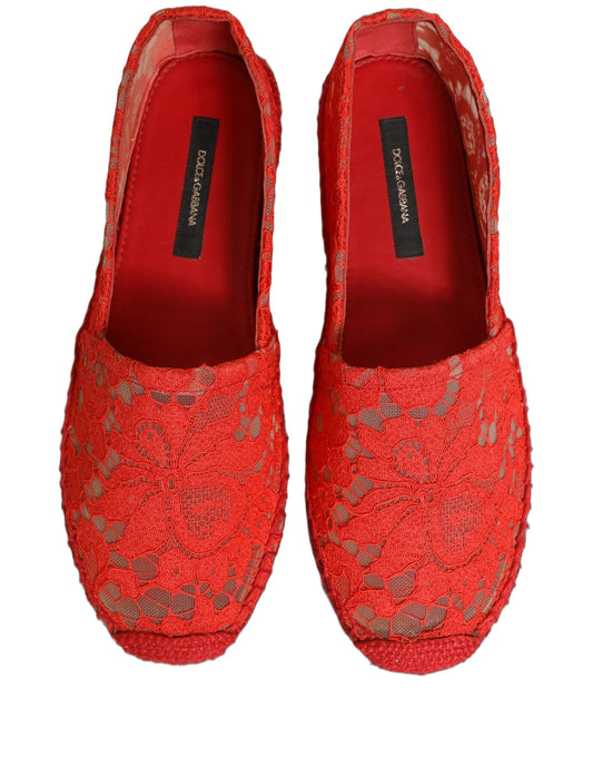 Dolce & Gabbana Red Taormina Lace Espadrille Flats Shoes Curated Luxury Accessories by Orvyn