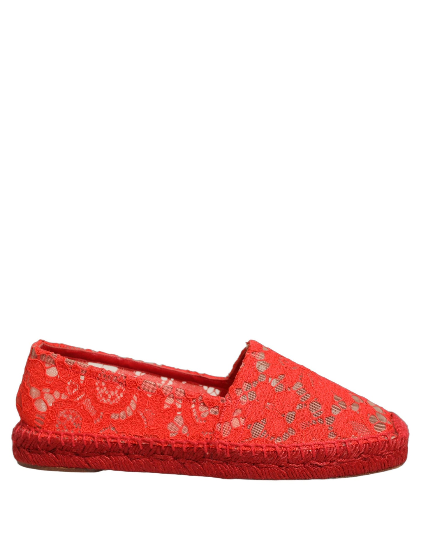 Dolce & Gabbana Red Taormina Lace Espadrille Flats Shoes Curated Luxury Accessories by Orvyn