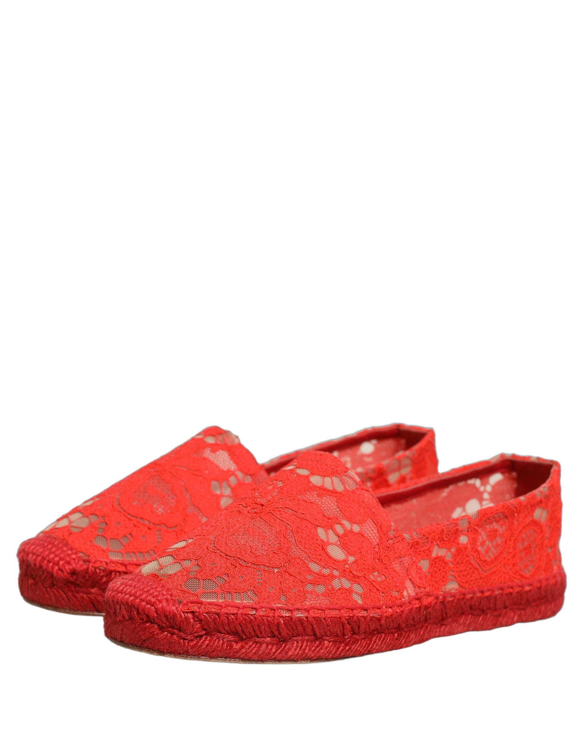 Dolce & Gabbana Red Taormina Lace Espadrille Flats Shoes Curated Luxury Accessories by Orvyn