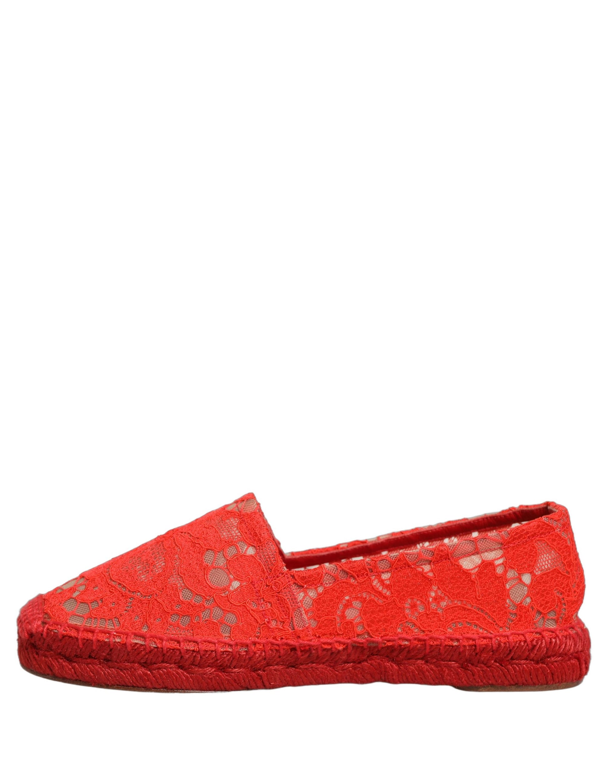 Dolce & Gabbana Red Taormina Lace Espadrille Flats Shoes Curated Luxury Accessories by Orvyn