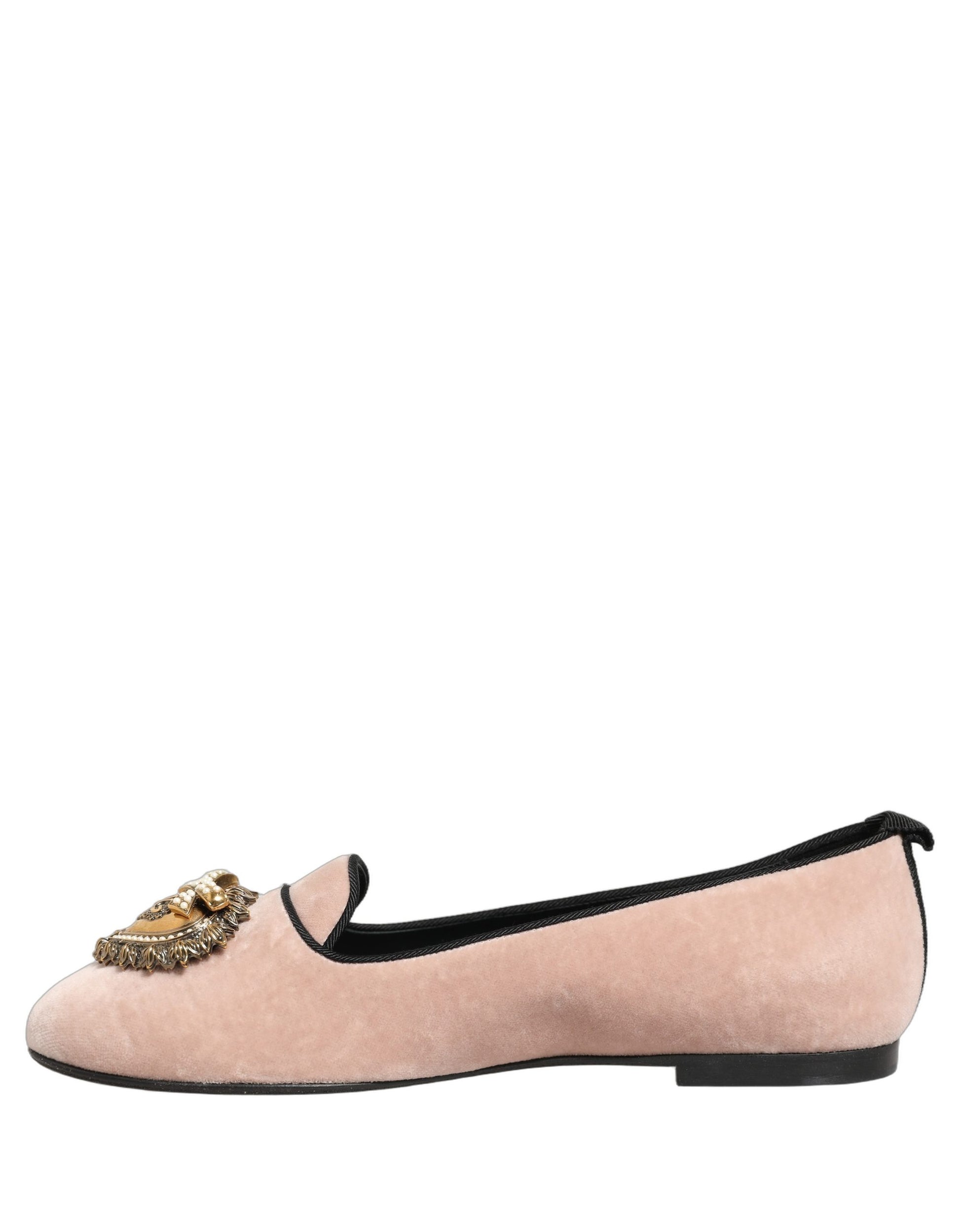 Dolce & Gabbana Pink Velvet Devotion Loafers Flats Shoes Curated Luxury Accessories by Orvyn