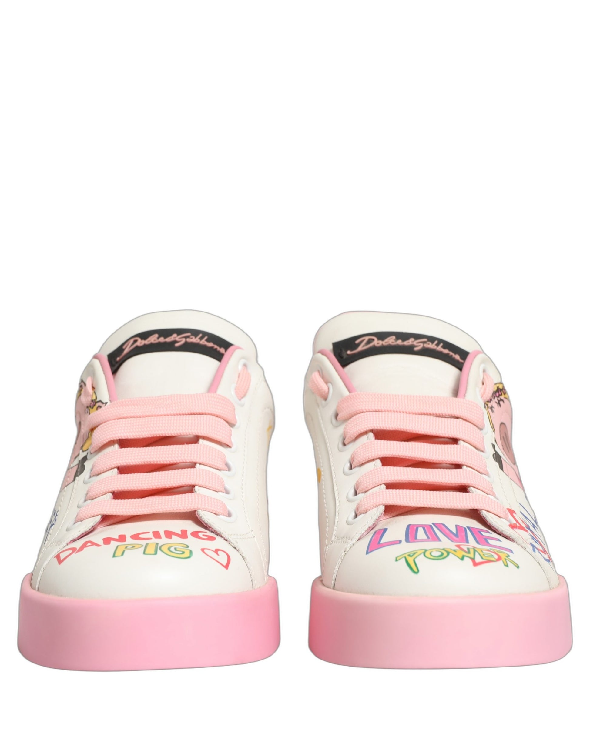 Dolce & Gabbana White Pink Portofino Royal Pig Sneakers Shoes Curated Luxury Accessories by Orvyn