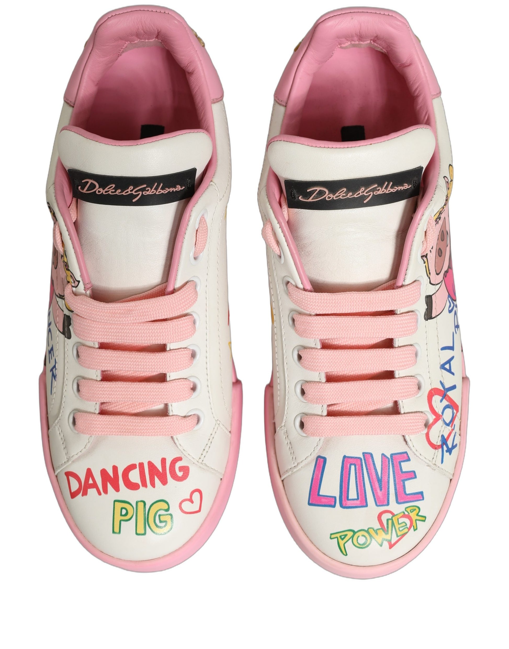 Dolce & Gabbana White Pink Portofino Royal Pig Sneakers Shoes Curated Luxury Accessories by Orvyn