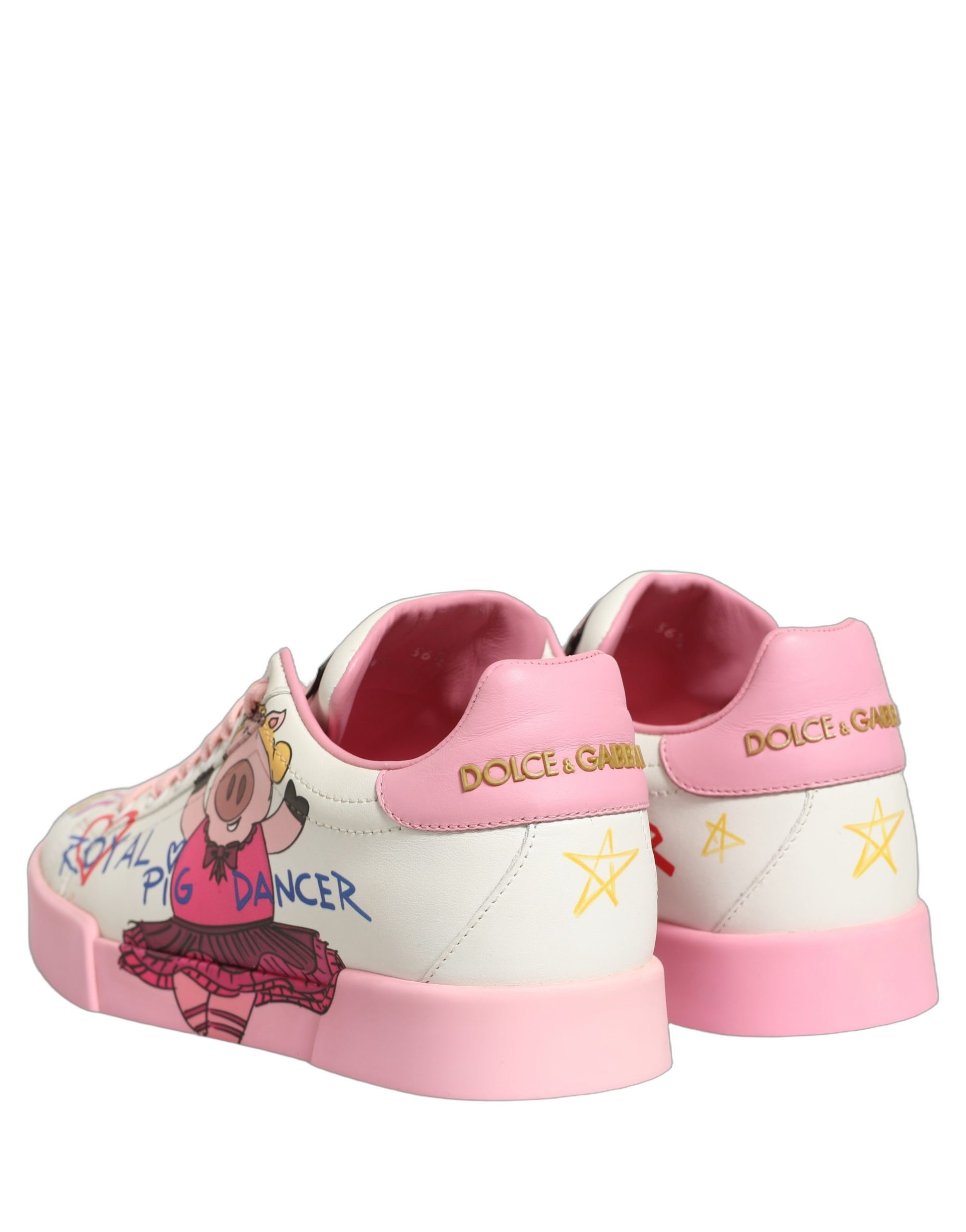 Dolce & Gabbana White Pink Portofino Royal Pig Sneakers Shoes Curated Luxury Accessories by Orvyn