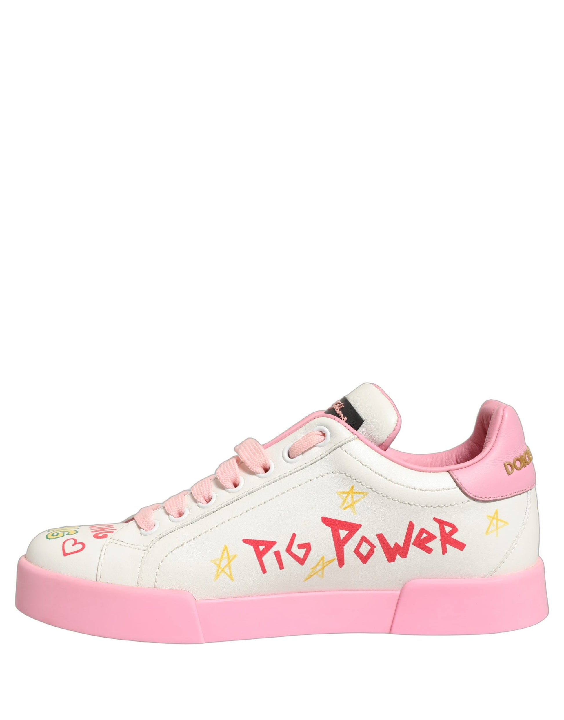 Dolce & Gabbana White Pink Portofino Royal Pig Sneakers Shoes Curated Luxury Accessories by Orvyn