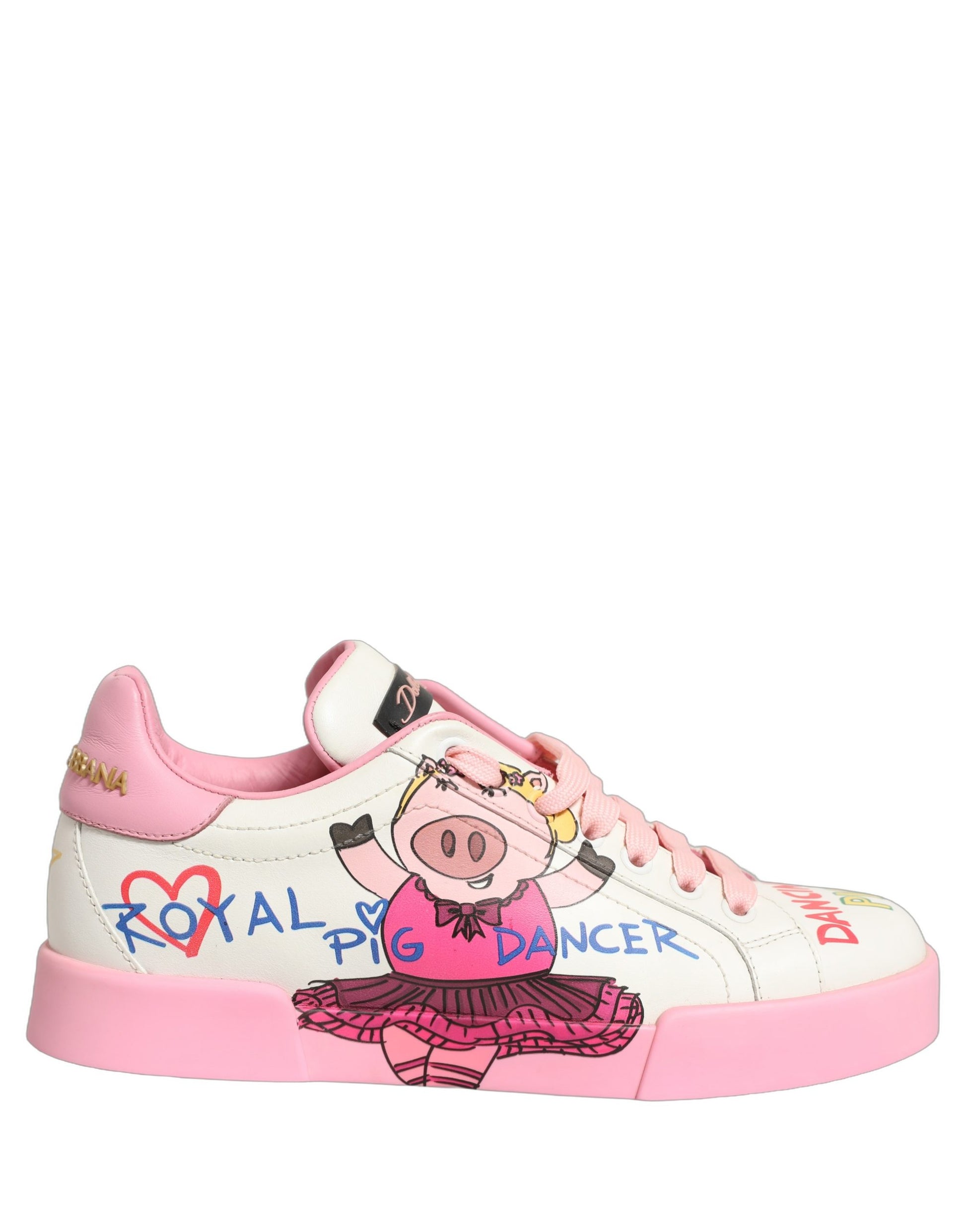 Dolce & Gabbana White Pink Portofino Royal Pig Sneakers Shoes Curated Luxury Accessories by Orvyn