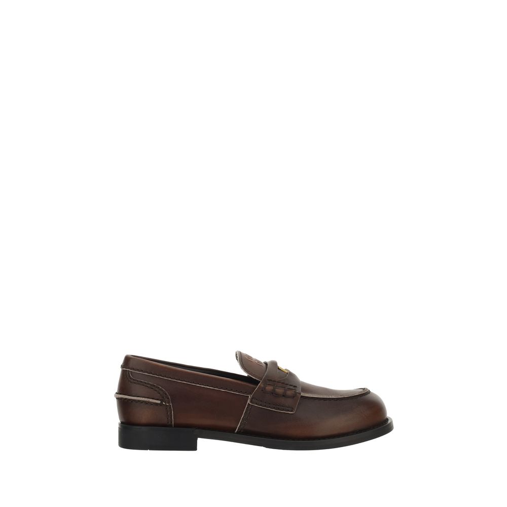 Miu Miu Brown Calf Leather Bos Taurus Slip-On Loafers Curated Luxury Accessories by Orvyn