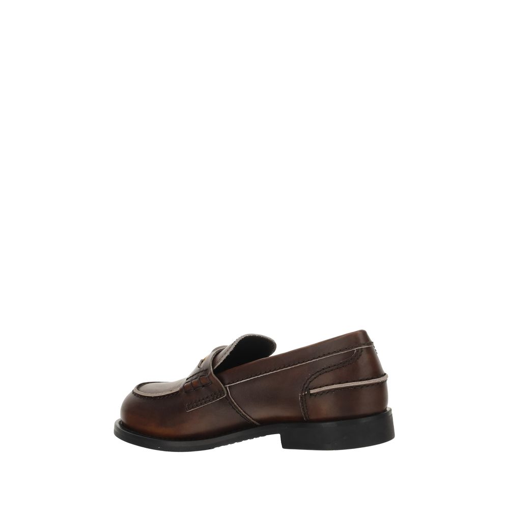 Miu Miu Brown Calf Leather Bos Taurus Slip-On Loafers Curated Luxury Accessories by Orvyn
