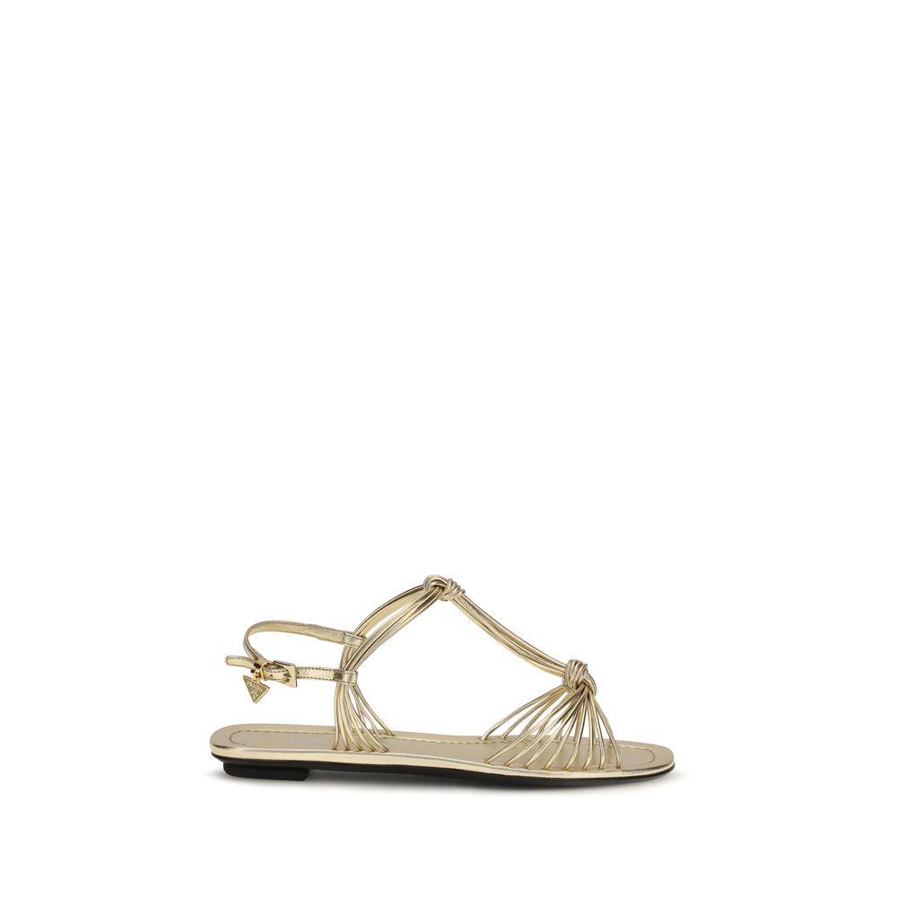 Prada Gold Calf Leather Bos Taurus Flat Sandals Curated Luxury Accessories by Orvyn