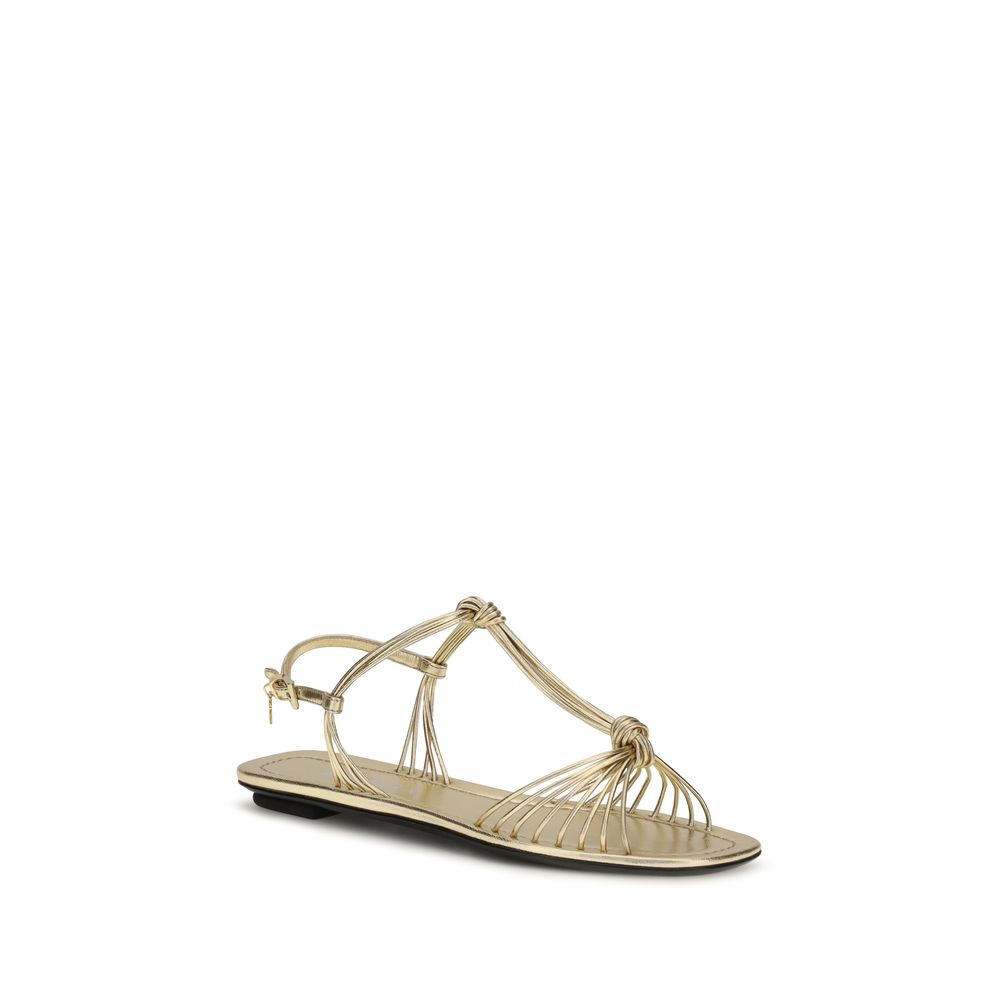 Prada Gold Calf Leather Bos Taurus Flat Sandals Curated Luxury Accessories by Orvyn