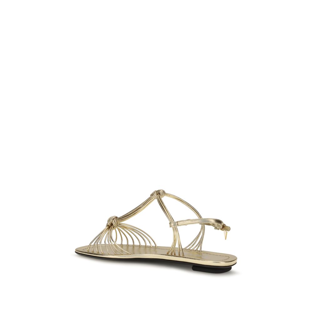Prada Gold Calf Leather Bos Taurus Flat Sandals Curated Luxury Accessories by Orvyn