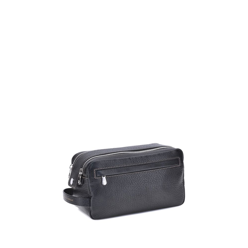 Brunello Cucinelli Black Calf Leather Bos Taurus Airpod Holder Curated Luxury Accessories by Orvyn