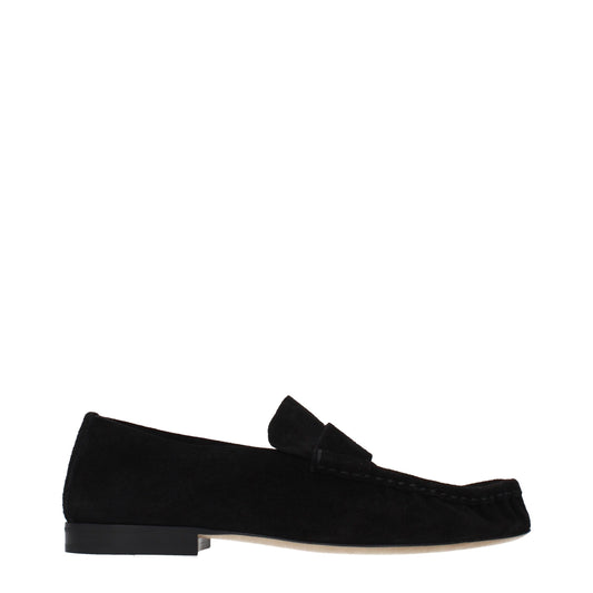 The Row Black Leather Slip-On Loafers schwarz