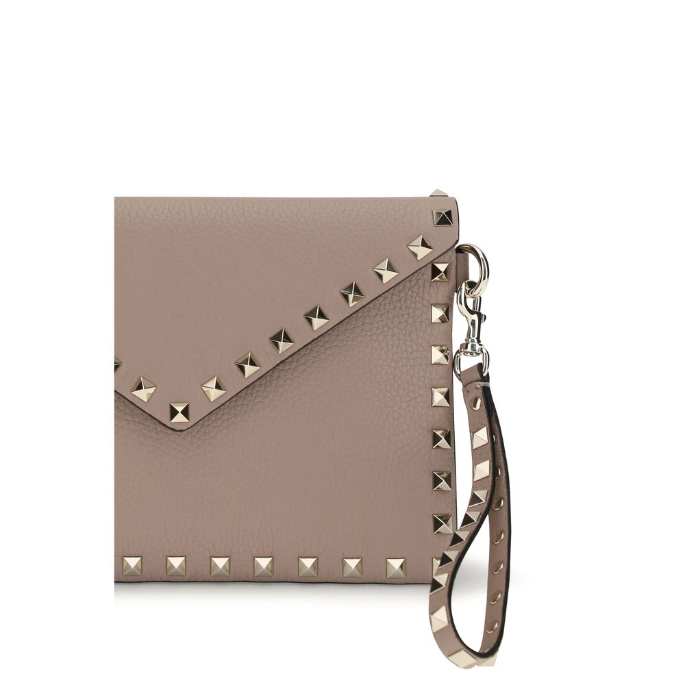 Valentino Garavani Beige Calf Leather Bos Taurus Clutch Bag Curated Luxury Accessories by Orvyn