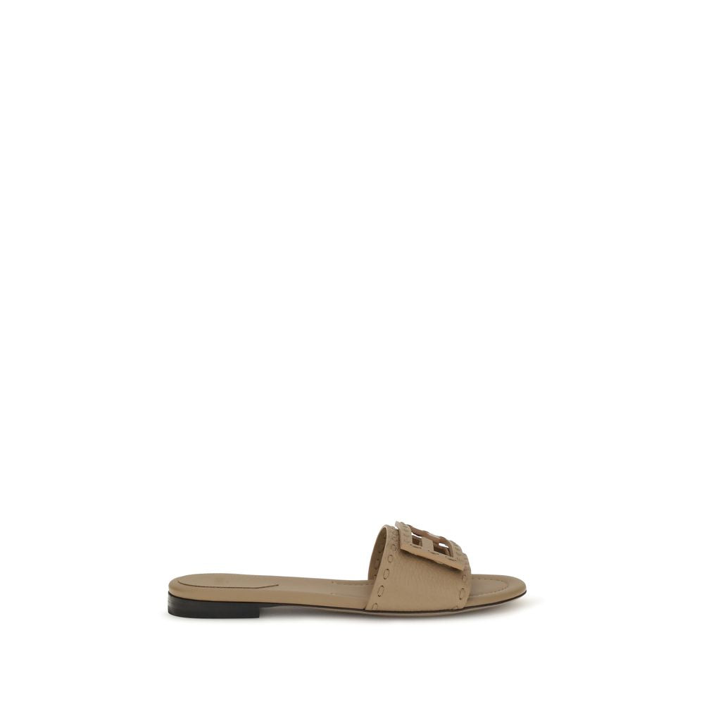 Fendi Beige Calf Leather Bos Taurus Flat Sandals Curated Luxury Accessories by Orvyn