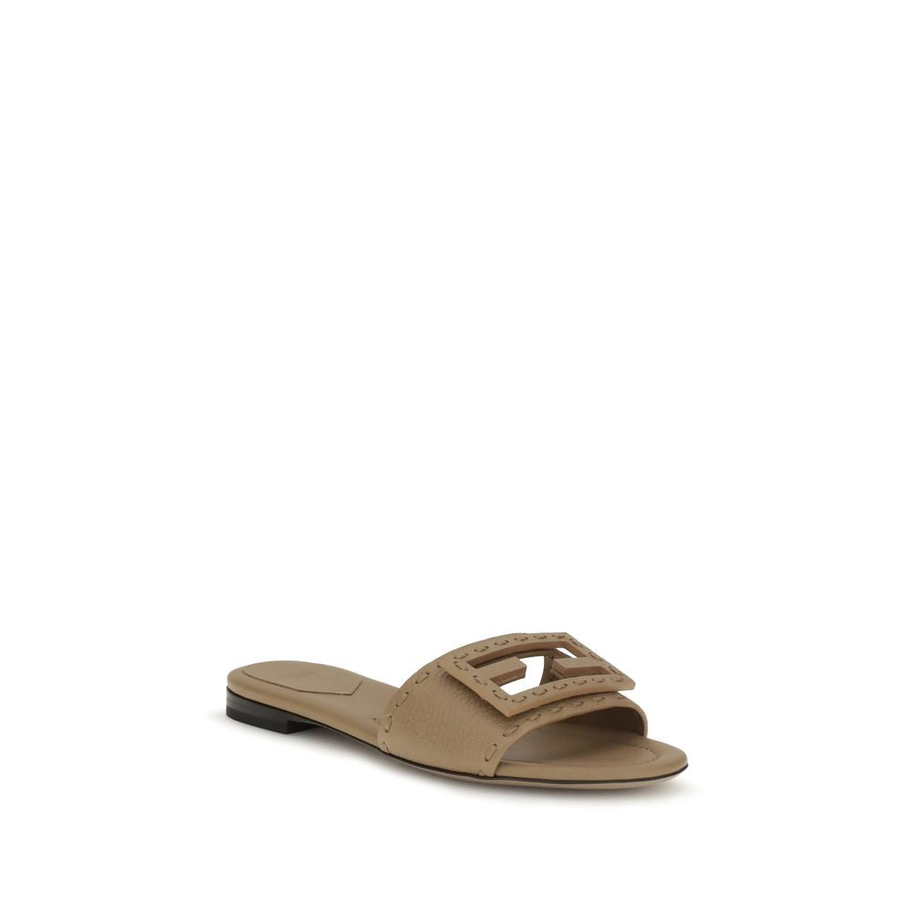 Fendi Beige Calf Leather Bos Taurus Flat Sandals Curated Luxury Accessories by Orvyn