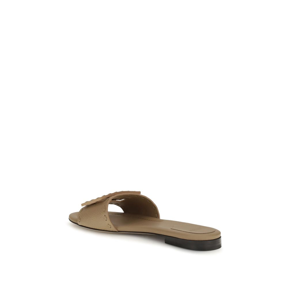 Fendi Beige Calf Leather Bos Taurus Flat Sandals Curated Luxury Accessories by Orvyn