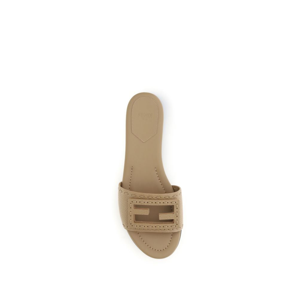 Fendi Beige Calf Leather Bos Taurus Flat Sandals Curated Luxury Accessories by Orvyn