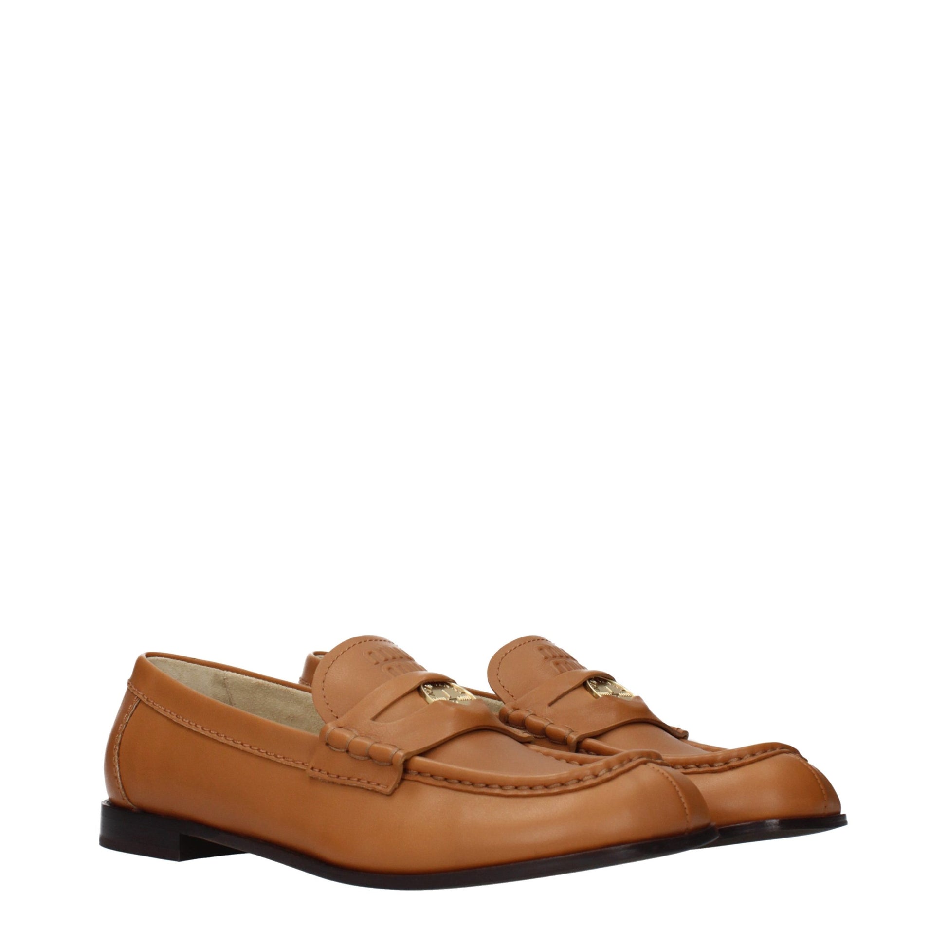 Miu Miu Brown Leather Slip-On Loafers Curated Luxury Accessories by Orvyn