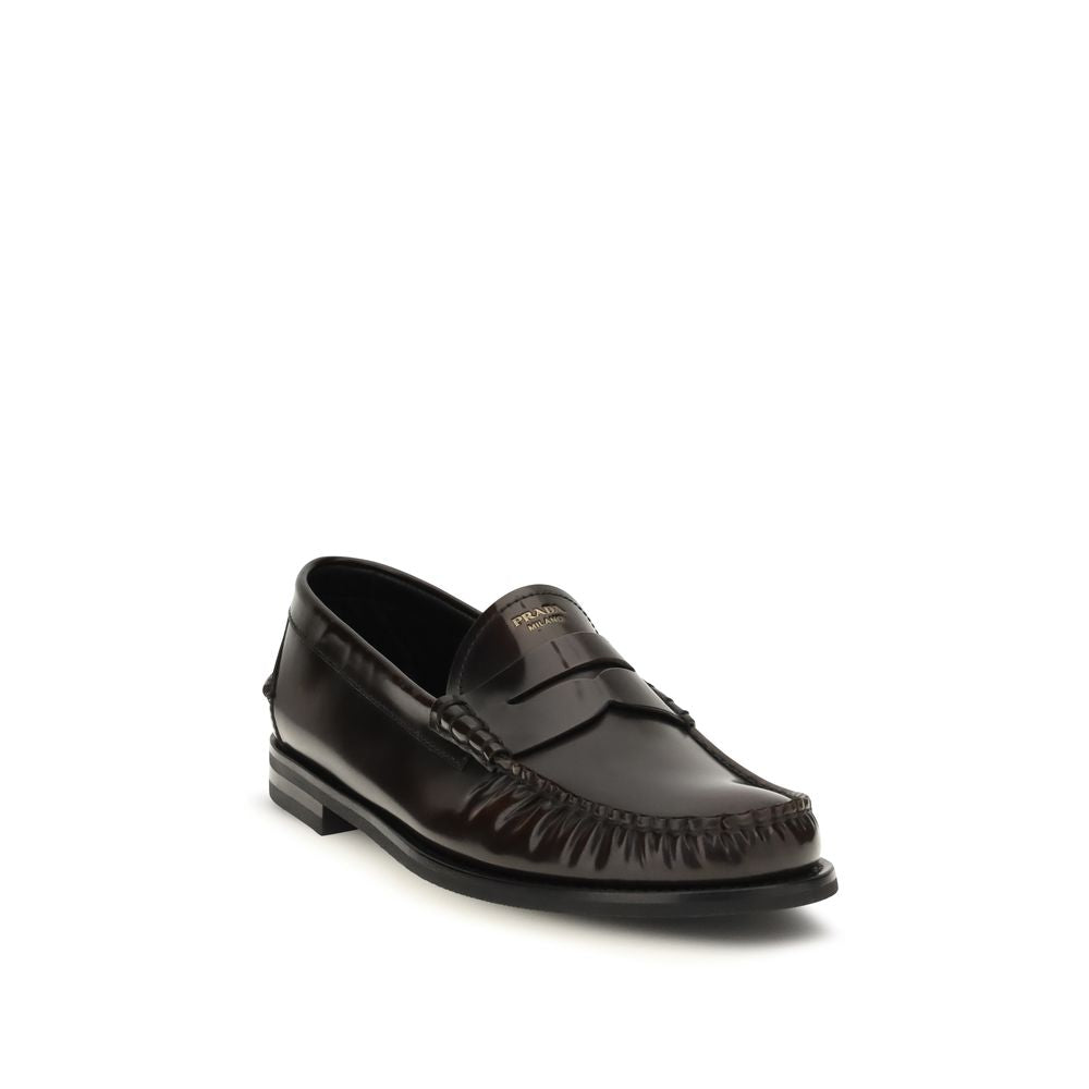 Prada Brown Ruched Toe Penny Loafers