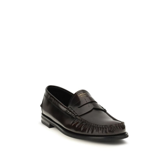 Prada Brown Ruched Toe Penny Loafers