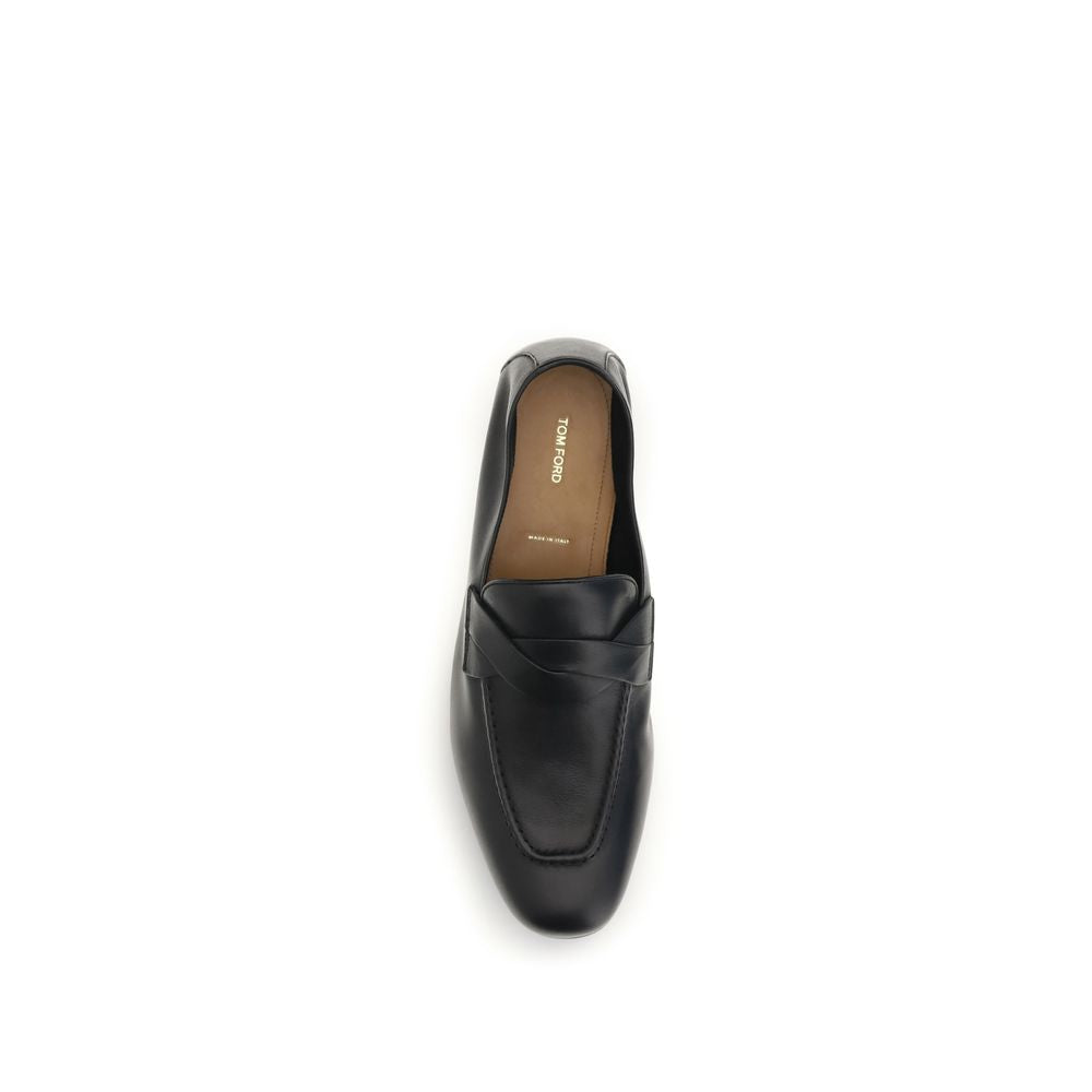 Tom Ford Black Calf Leather Bos Taurus Slip-On Loafers Curated Luxury Accessories by Orvyn