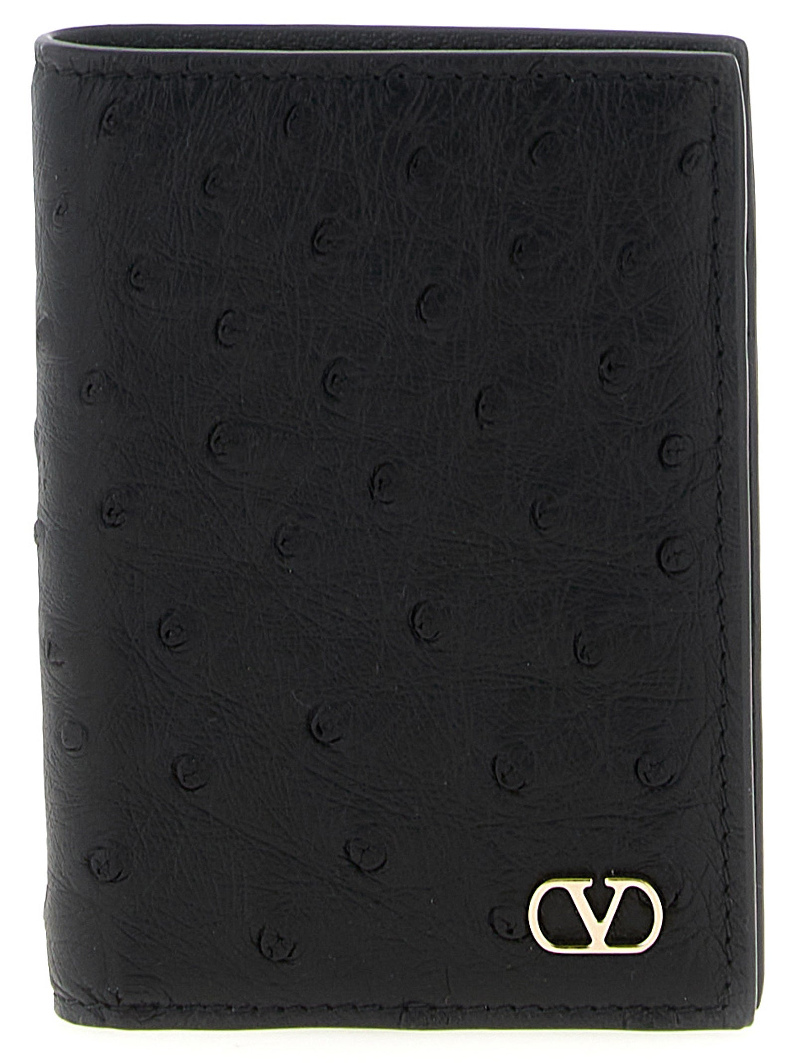 Valentino Garavani Black Ostrich Skin Cardholder Curated Luxury Accessories by Orvyn