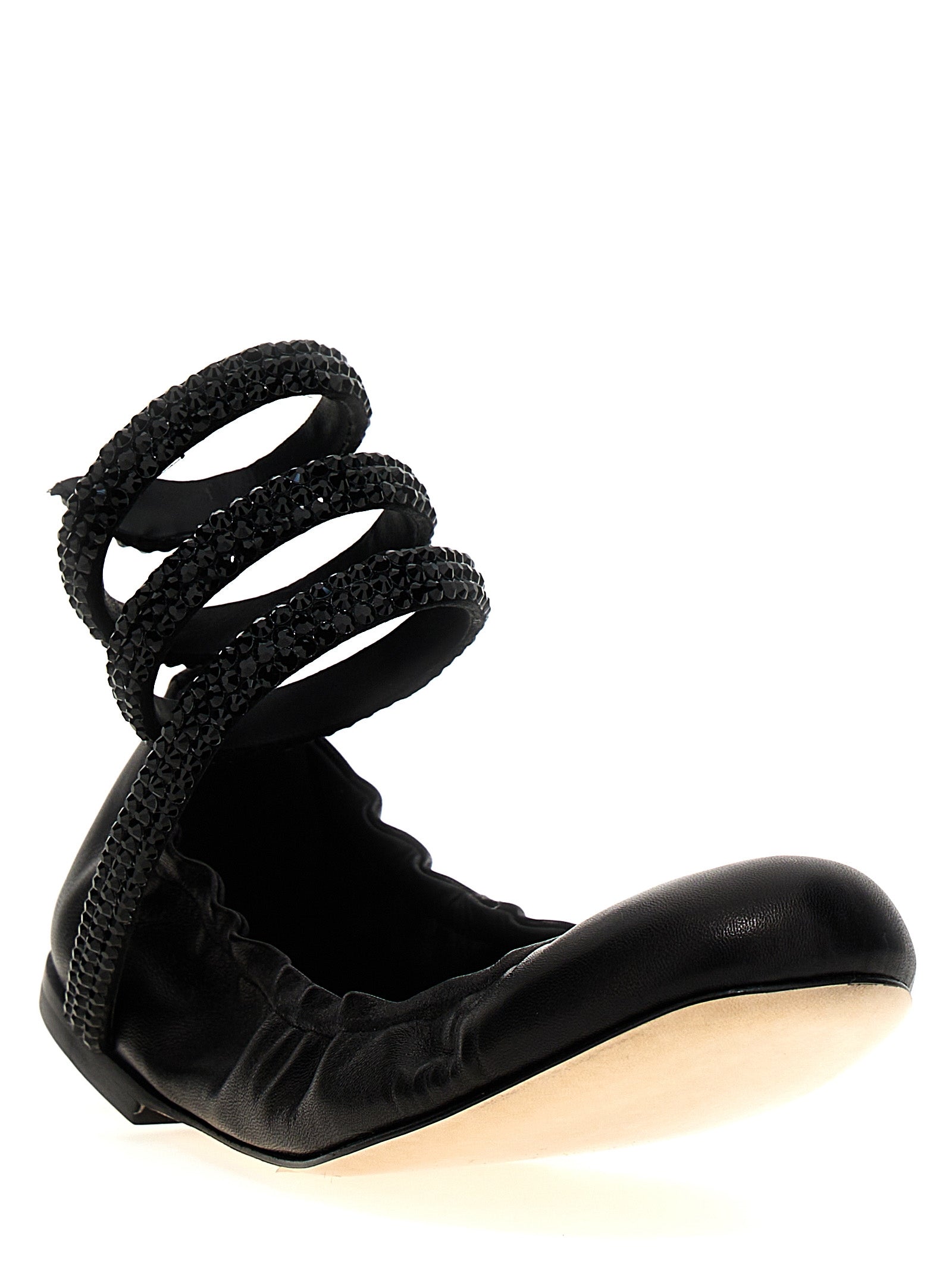 RENE CAOVILLA Black Lamb Leather Ballet Flats Curated Luxury Accessories by Orvyn
