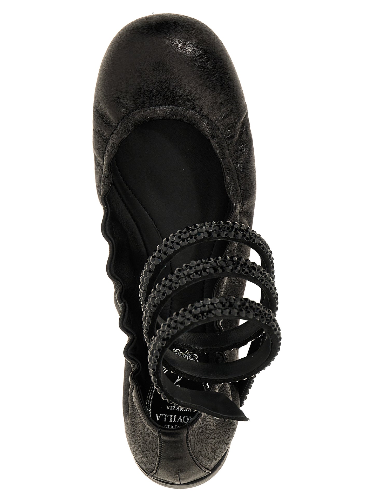 RENE CAOVILLA Black Lamb Leather Ballet Flats Curated Luxury Accessories by Orvyn