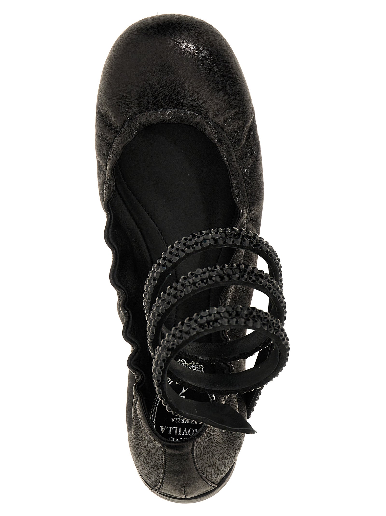 RENE CAOVILLA Black Lamb Leather Ballet Flats Curated Luxury Accessories by Orvyn