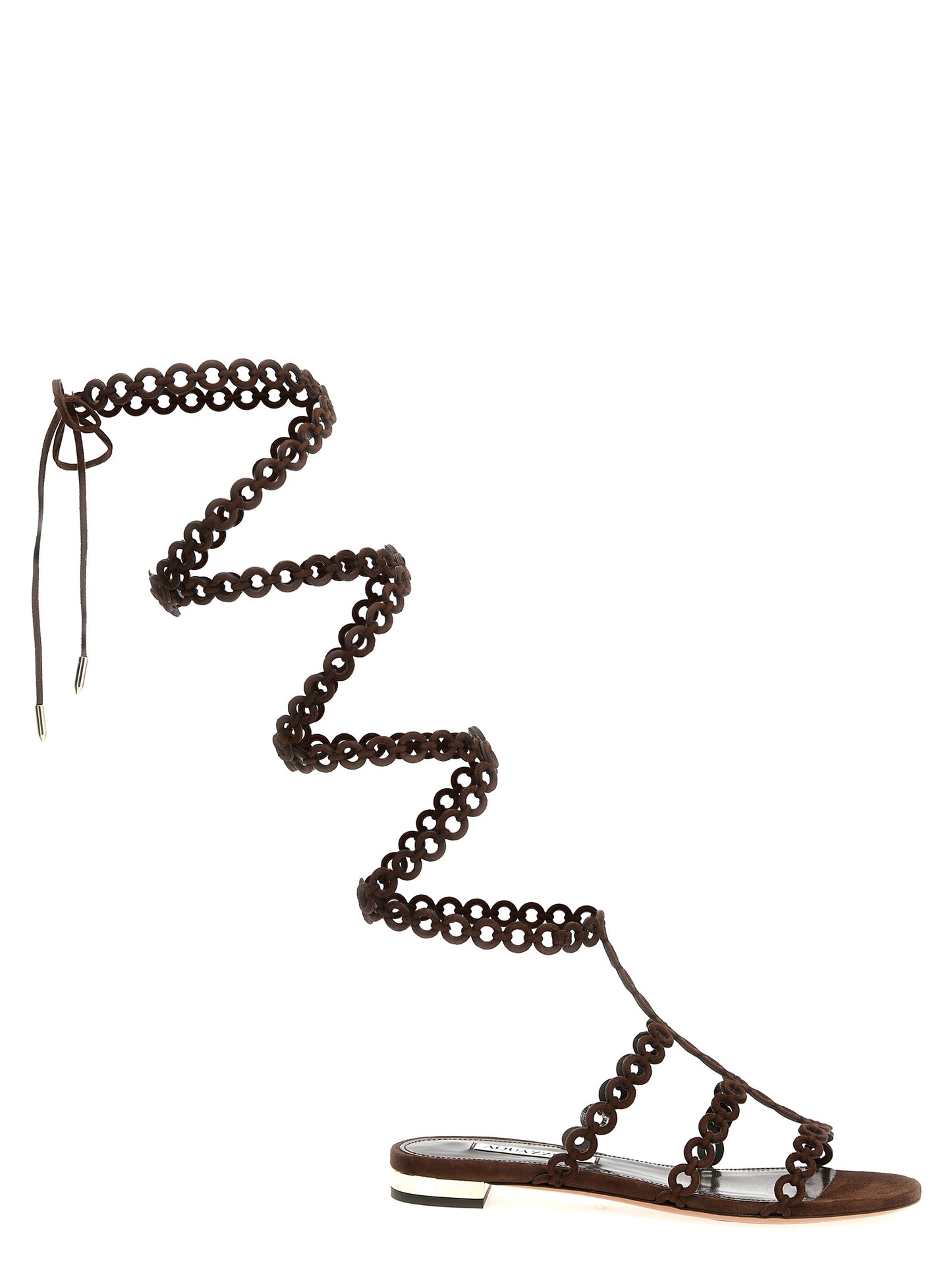 Aquazzura Brown Goatskin Flat Sandals Curated Luxury Accessories by Orvyn