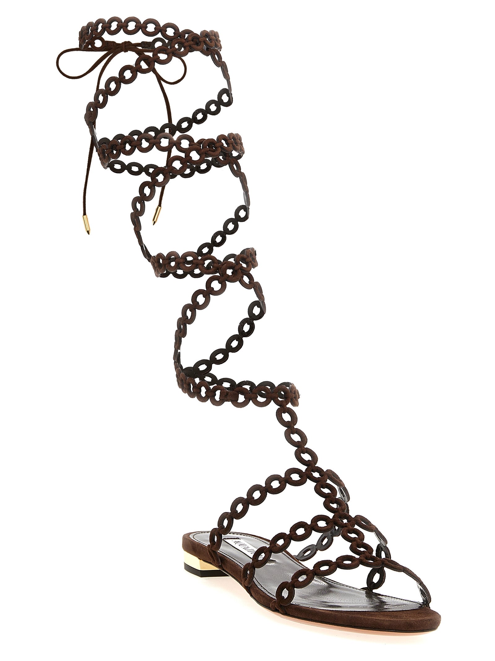 Aquazzura Brown Goatskin Flat Sandals Curated Luxury Accessories by Orvyn