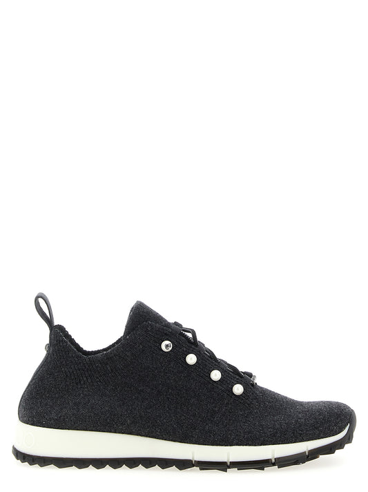 Jimmy Choo Black Tencel Low Top Sneakers schwarz