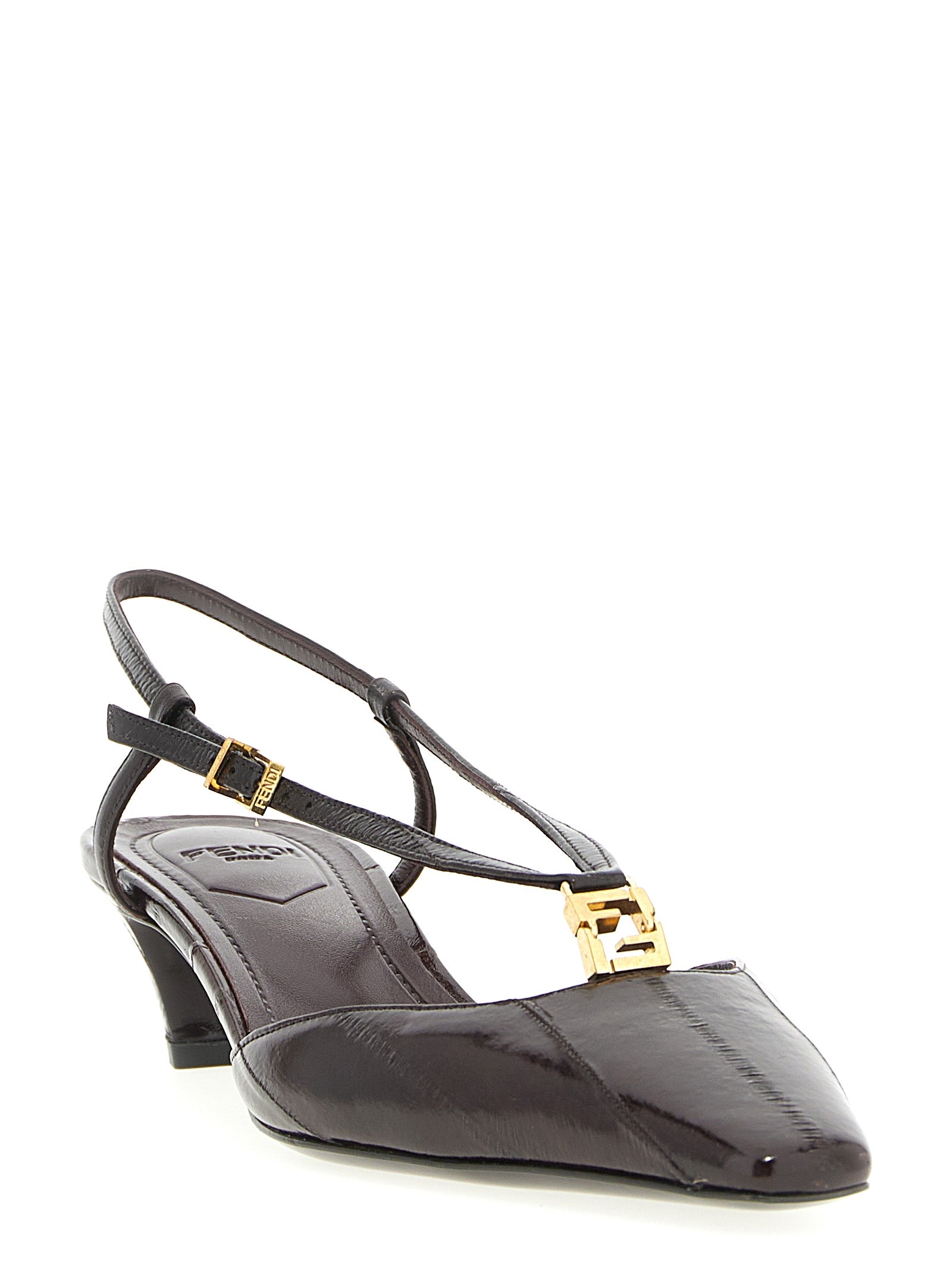 Fendi Brown Lamb Leather Mid Heel Pumps braun