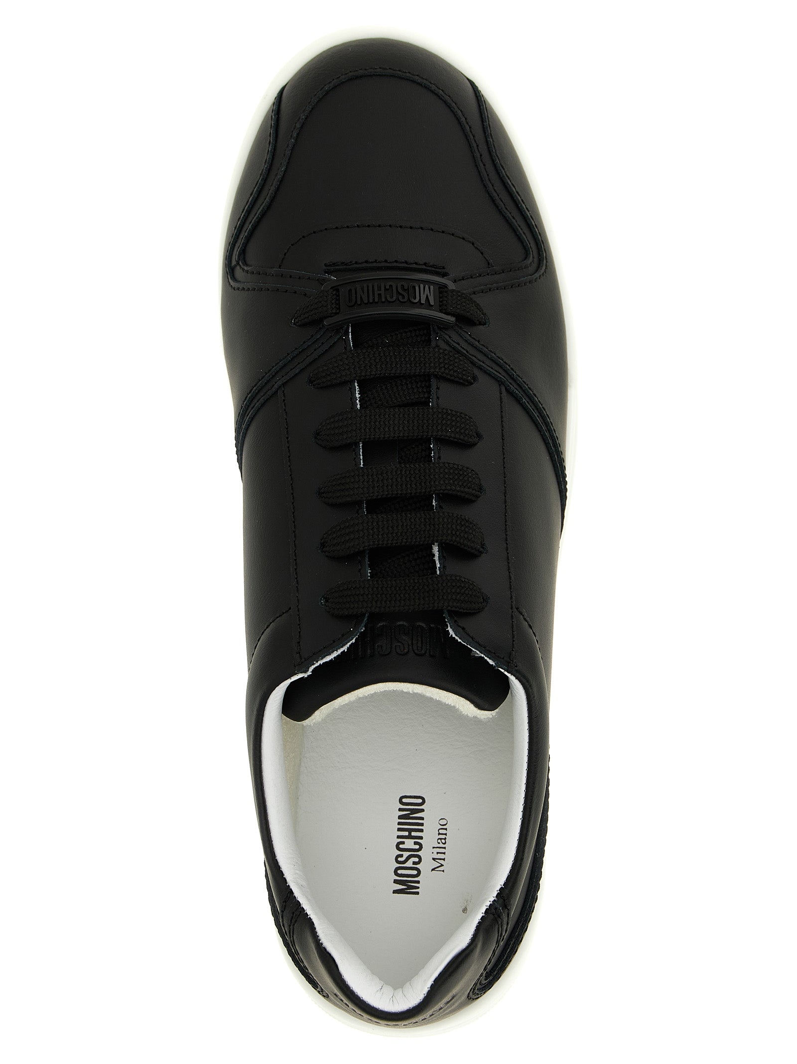 Moschino Black Leather Low Top Sneakers Curated Luxury Accessories by Orvyn