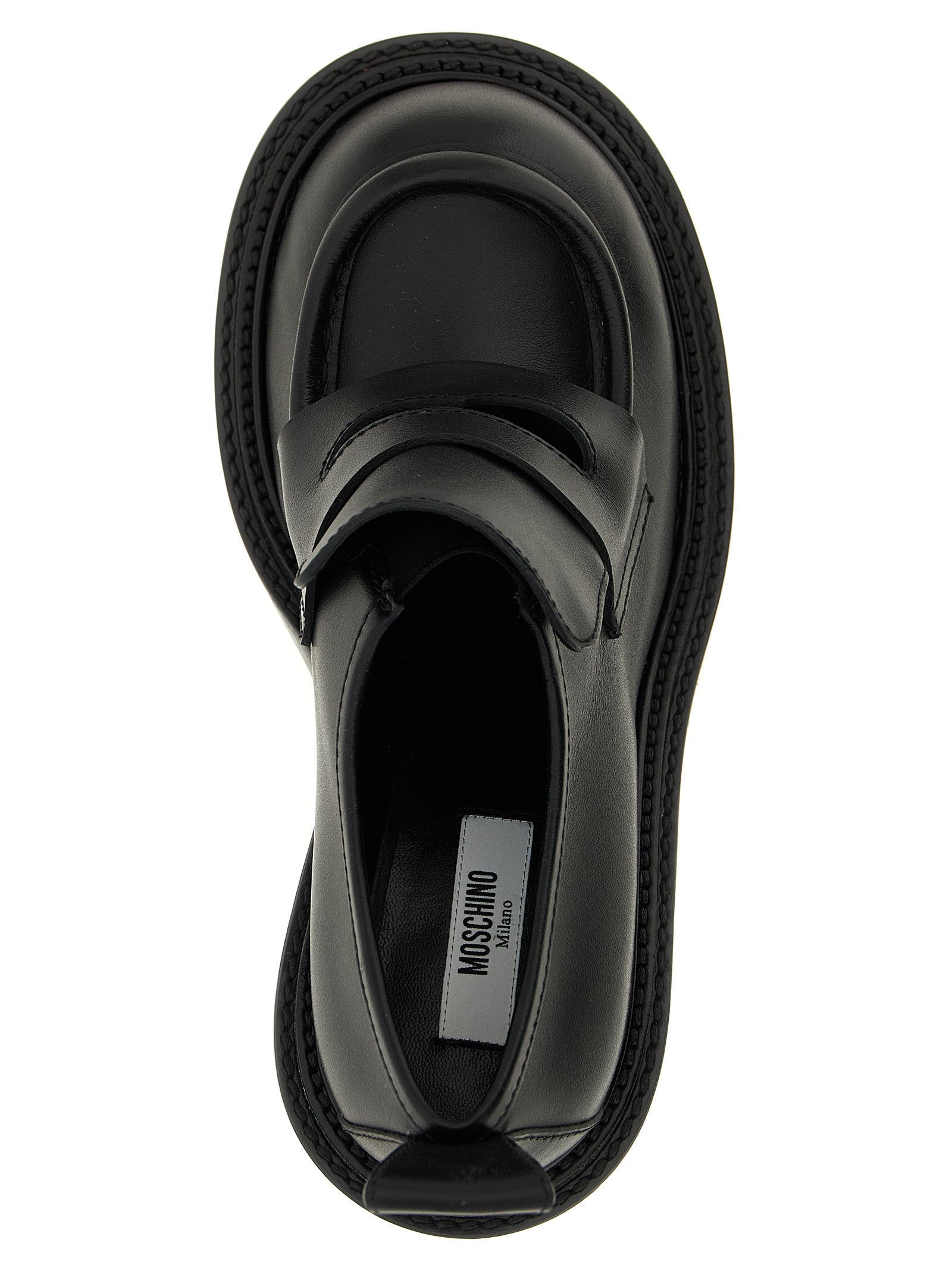 Moschino Black Leather Platform Loafers Curated Luxury Accessories by Orvyn
