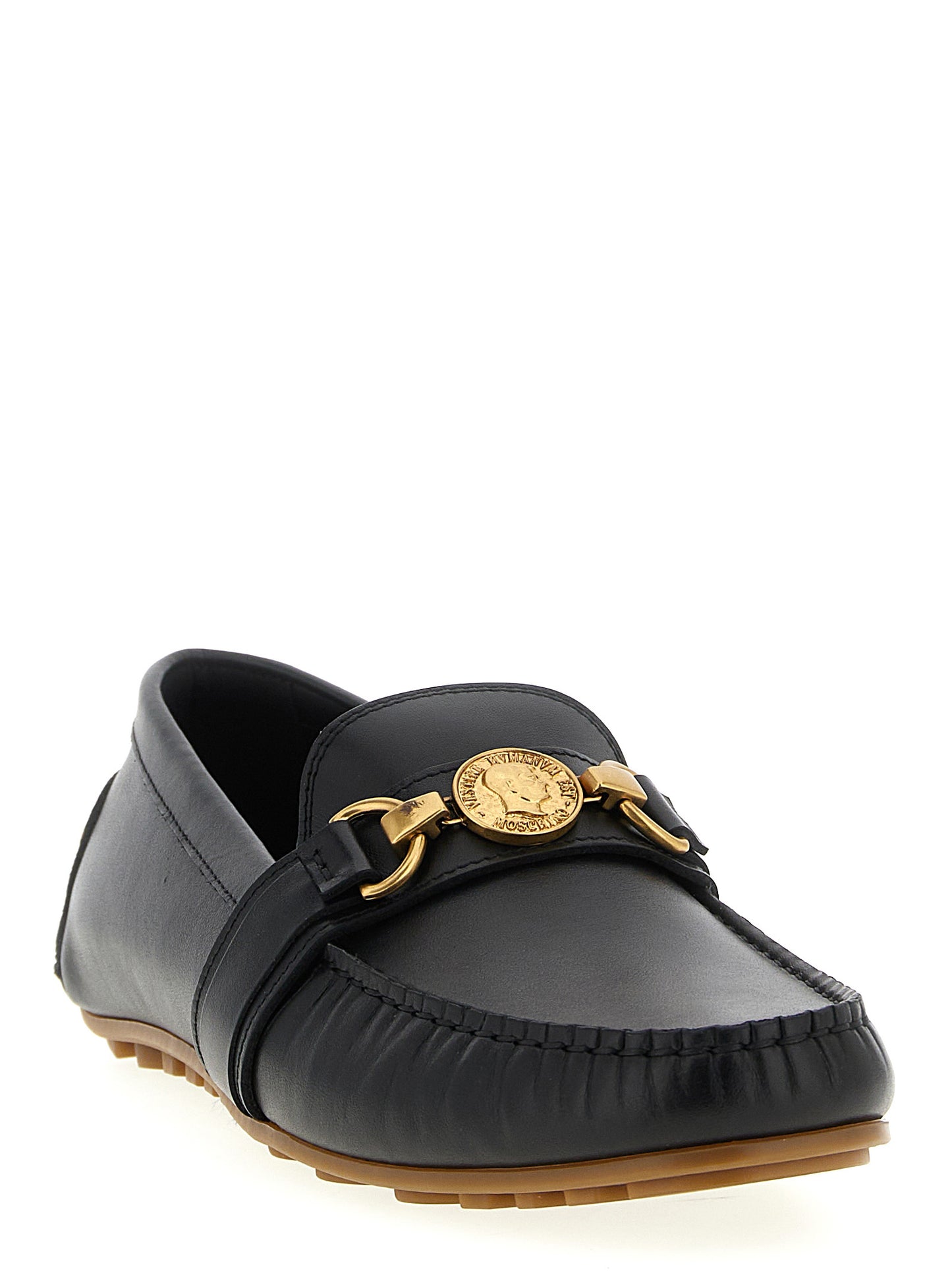 Moschino Black Leather Slip-On Loafers Curated Luxury Accessories by Orvyn
