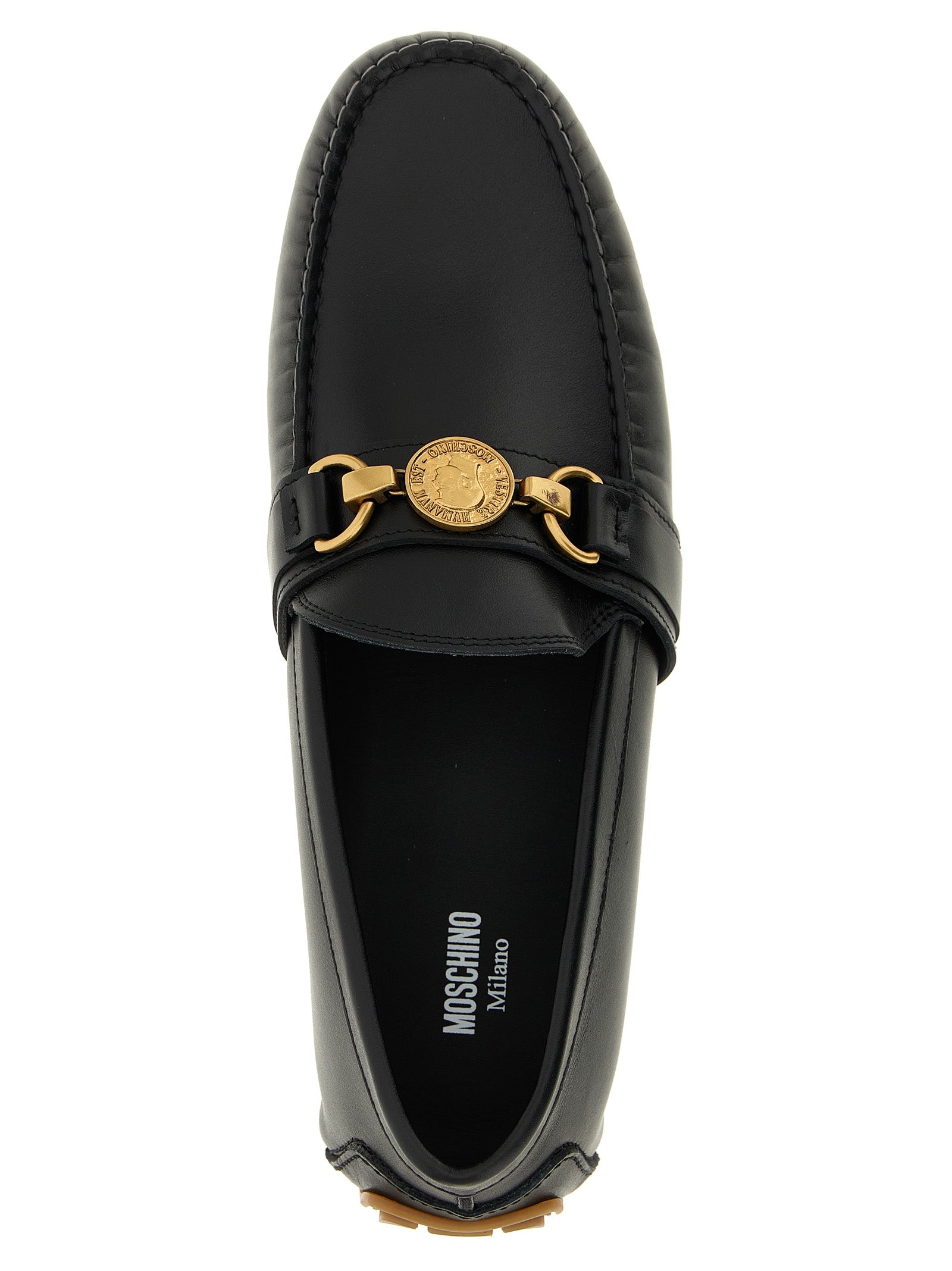 Moschino Black Leather Slip-On Loafers Curated Luxury Accessories by Orvyn