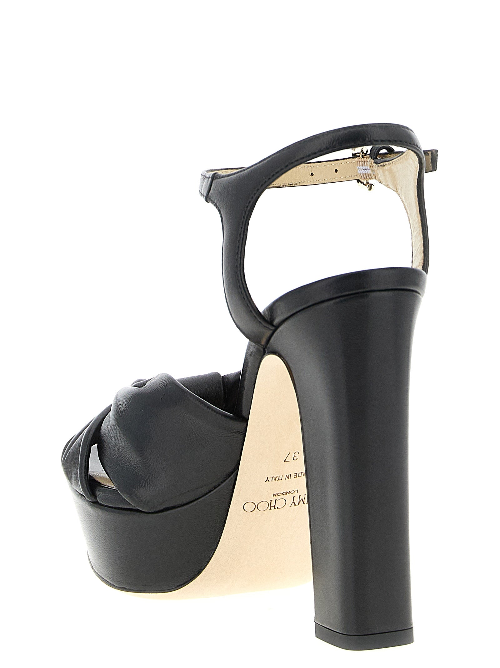 Jimmy Choo Black Leather Stiletto Heel Sandals Curated Luxury Accessories by Orvyn