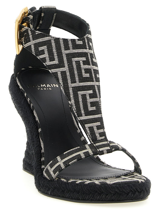 Balmain Black Polyester Wedge Sandals Curated Luxury Accessories by Orvyn