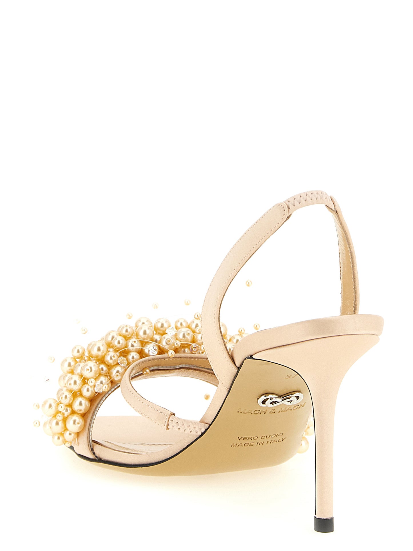 MACH & MACH Gold Satin Stiletto Heel Sandals Curated Luxury Accessories by Orvyn