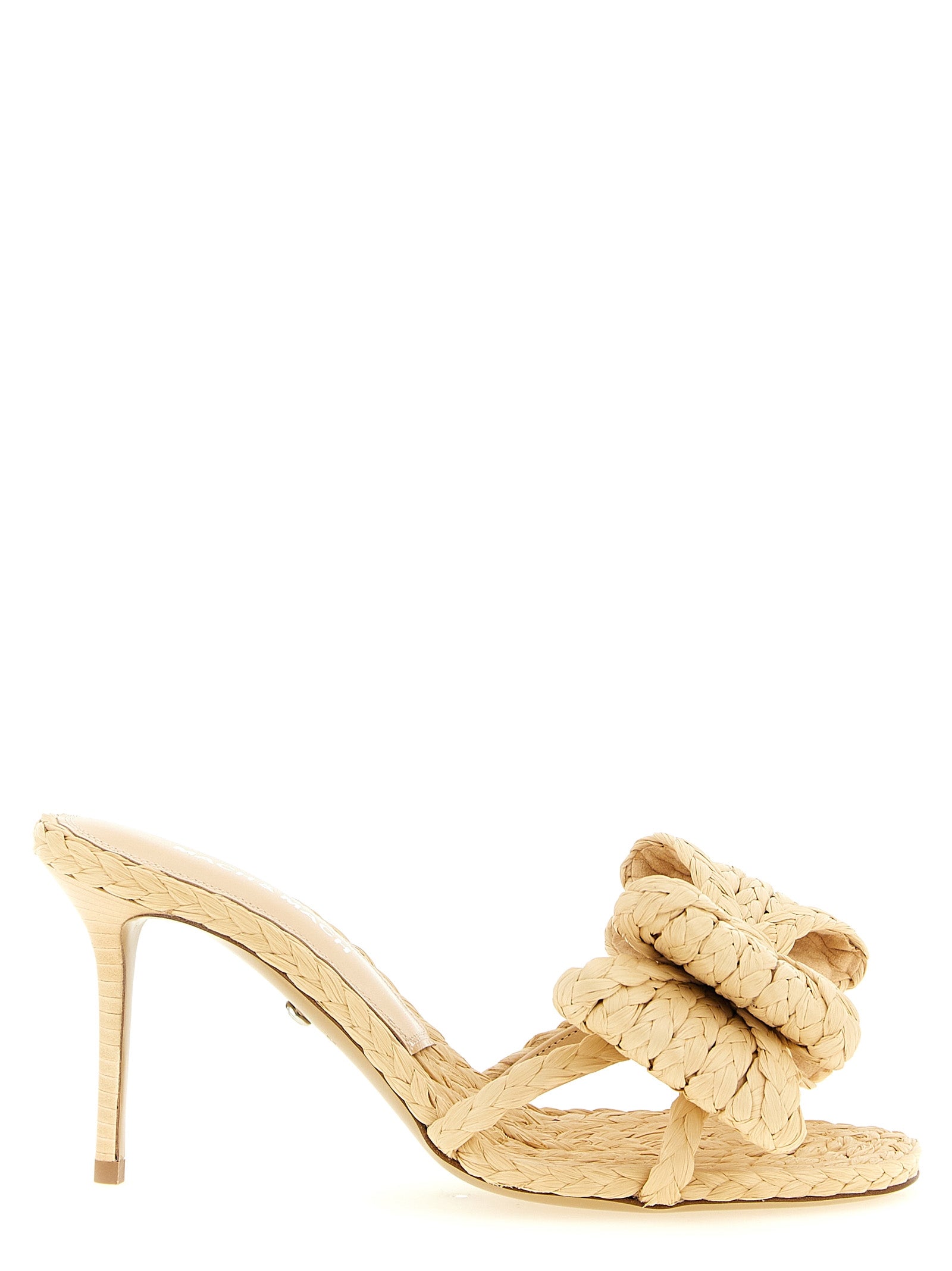 MACH & MACH Beige Raffia Stiletto Heel Sandals Curated Luxury Accessories by Orvyn