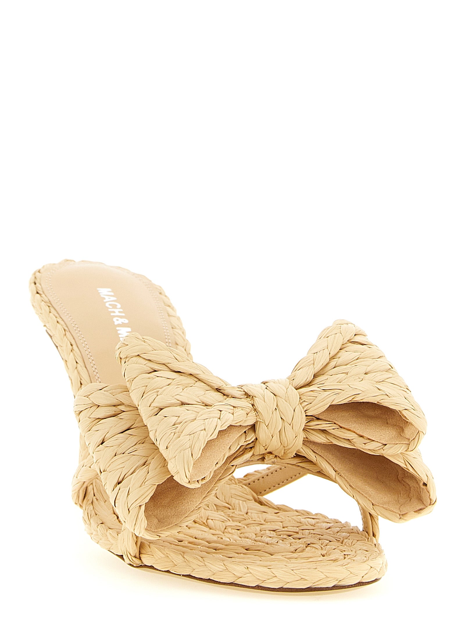 MACH & MACH Beige Raffia Stiletto Heel Sandals Curated Luxury Accessories by Orvyn