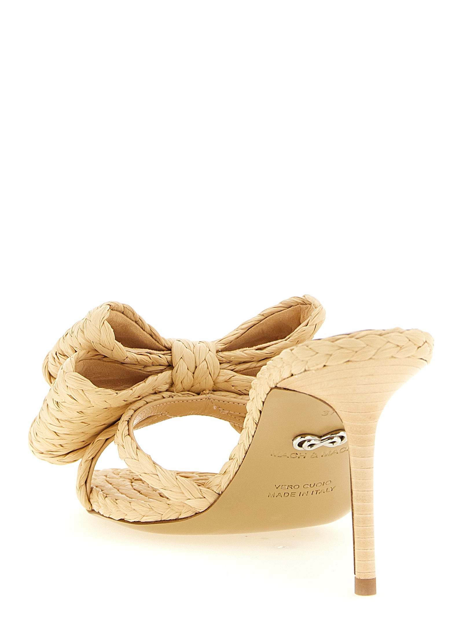 MACH & MACH Beige Raffia Stiletto Heel Sandals Curated Luxury Accessories by Orvyn