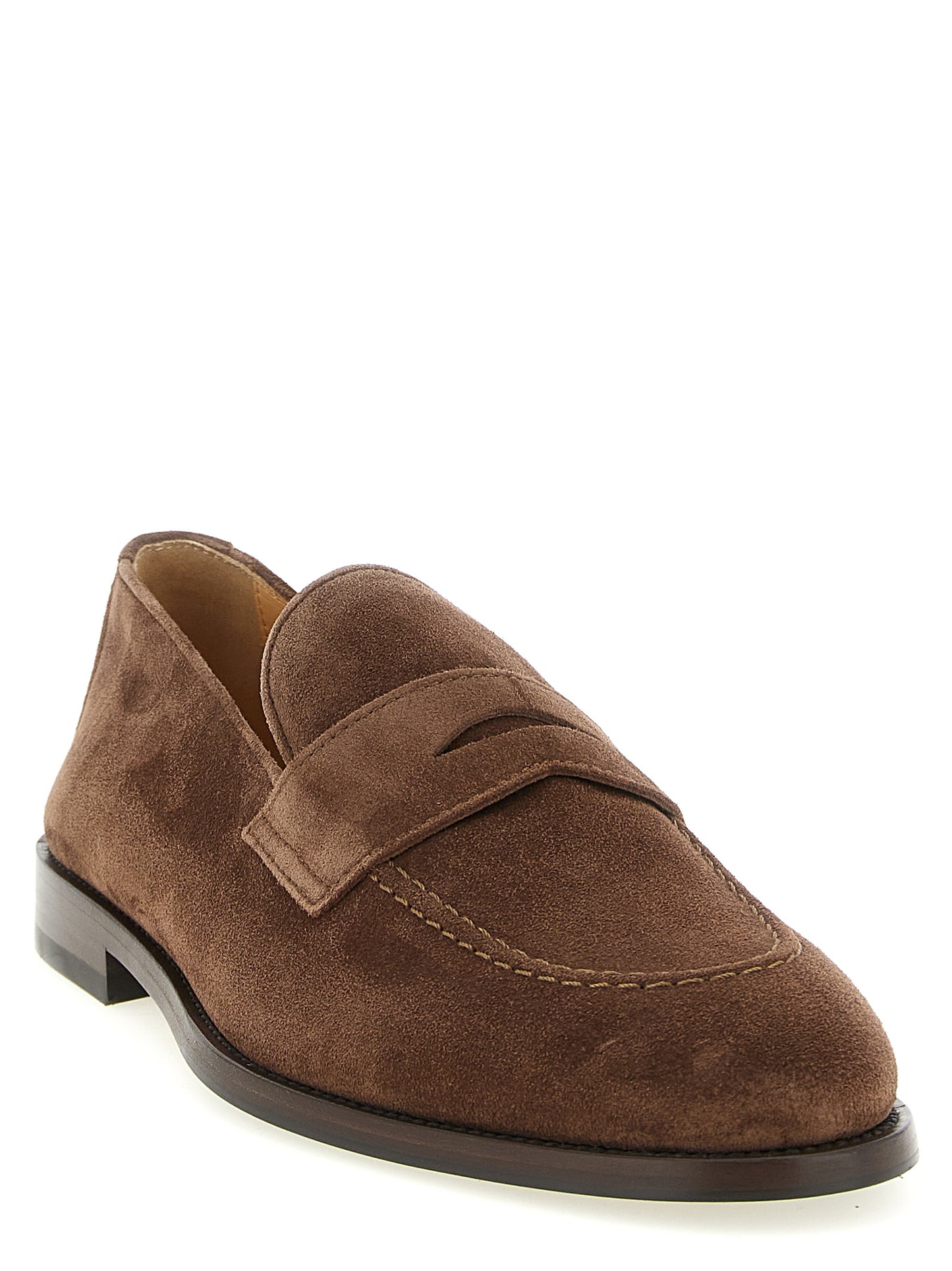 Brunello Cucinelli Brown Calfskin Slip-On Loafers Curated Luxury Accessories by Orvyn